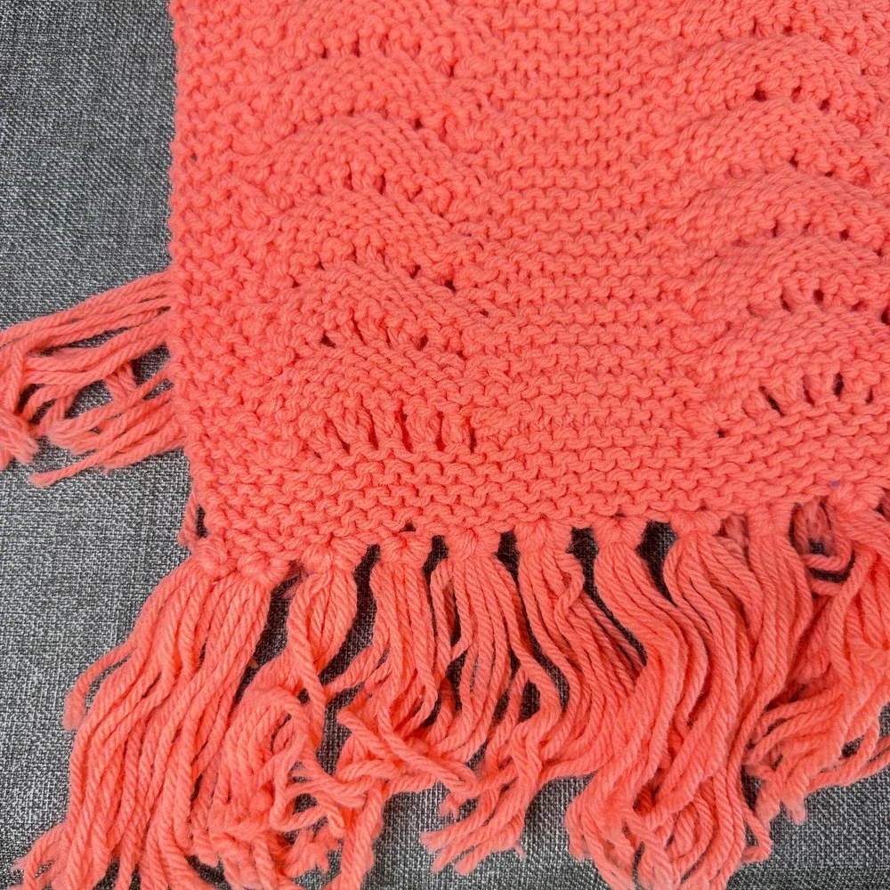 Handmade Crochet Throw Blanket Coral Pink Chevron Fringe 48